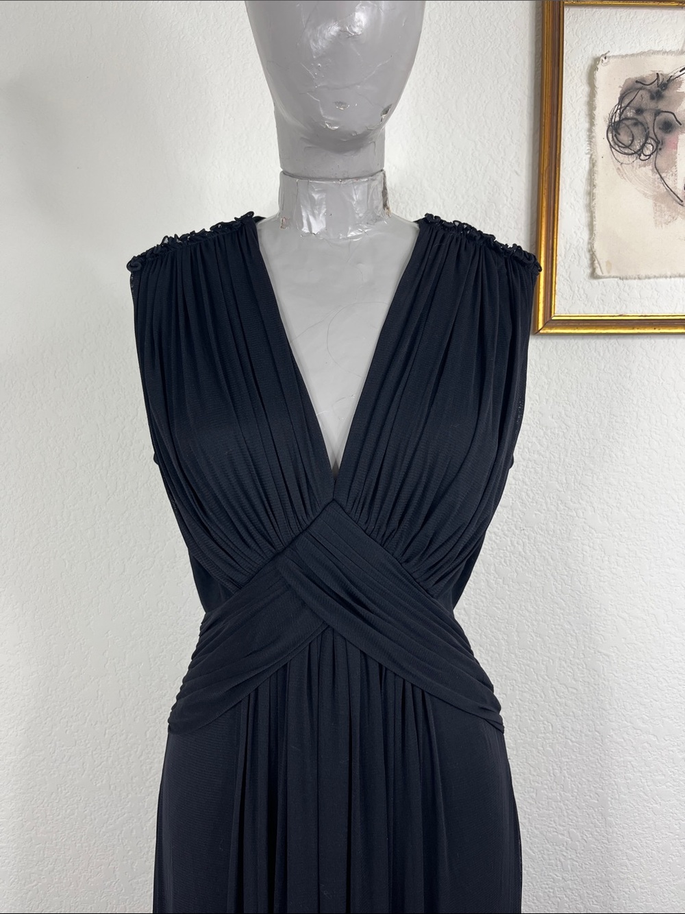 DIANE VON FURSTENBERG Marika Ruched Stretch Mesh Maxi V Neck Cross Dress - Picture 5 of 14